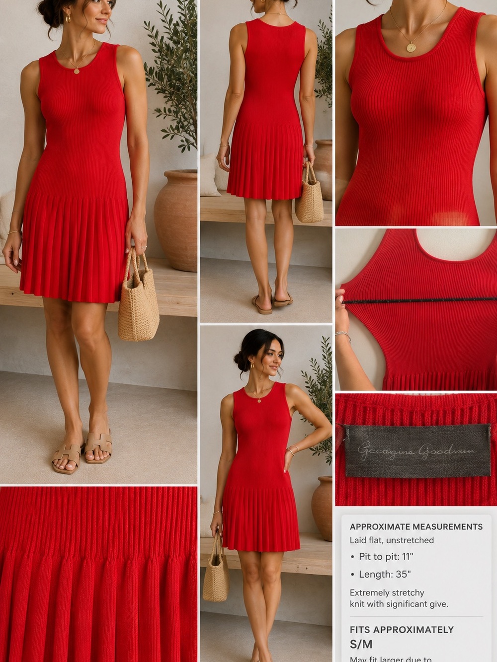 Sundays in Brooklyn Red Ribbed Knit Pleated Dress Stretch S/M